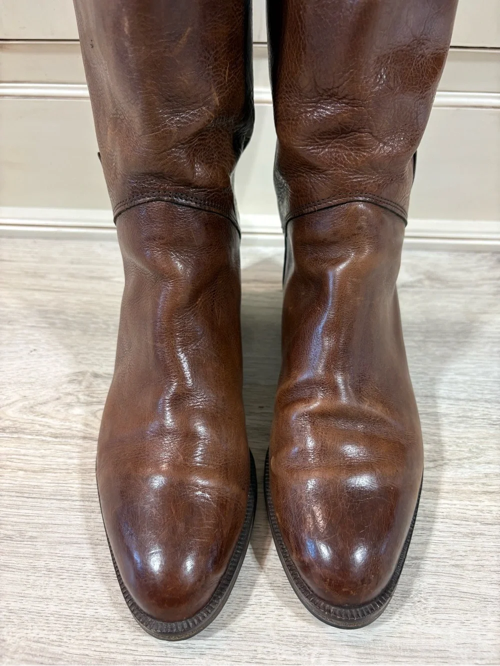 Joan David Boots Womens 37 6.5 Hand Made In Italy Leather Brown Riding Pull On